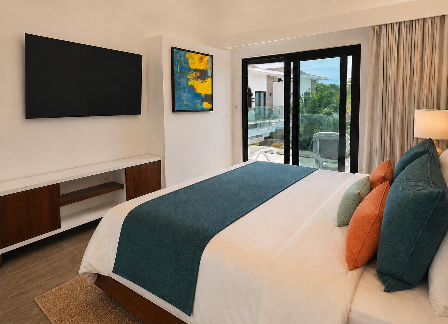 Render final de la habitación principal de Villa Coral