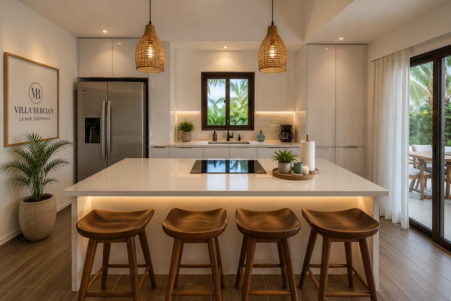 Cocina equipada con isla de Villa Coral